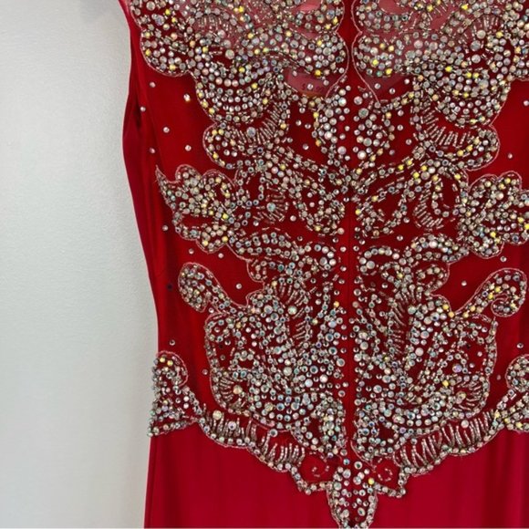 STUNNING Red Alyce Paris Formal Bedazzled Maxi Prom Dress sheer back size 00 - Picture 13 of 16